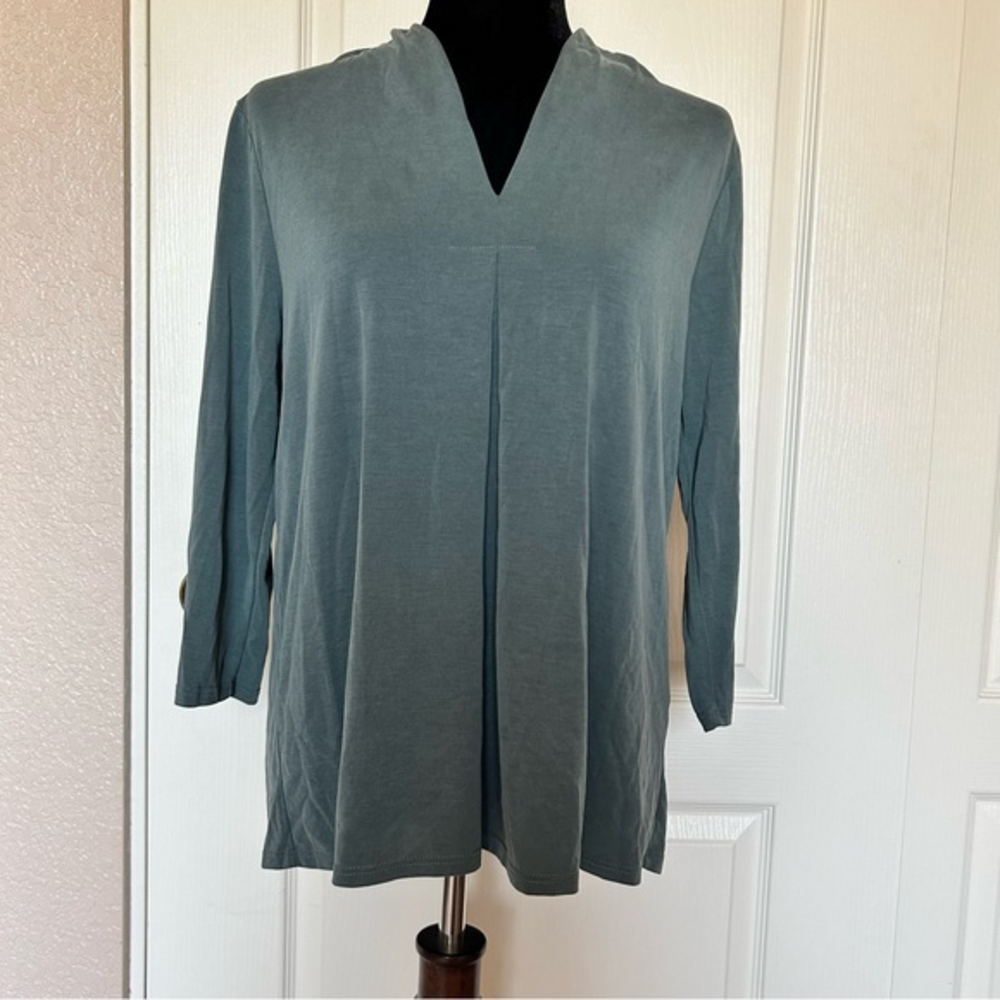 Green Envelope 3/4 Sleeve Green V Neckline Blouse‎ Size Large Made in USA